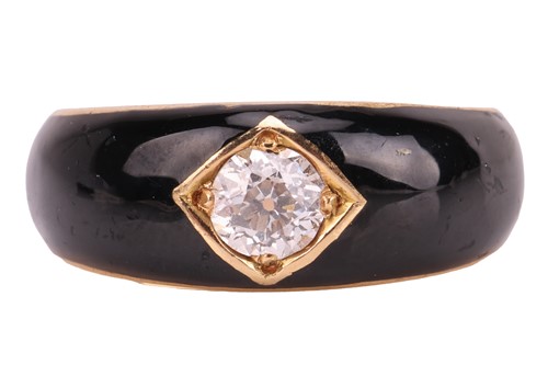 Lot 24 - An enamel and diamond Gypsy ring, the central...