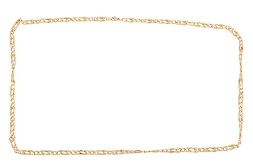 Lot 9 - A long fancy curb link necklace, completed...