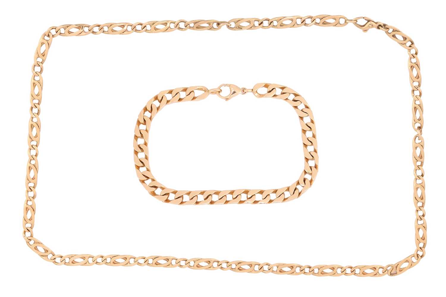 Lot 9 - A fancy curb link necklace measuring 46.0 cm...