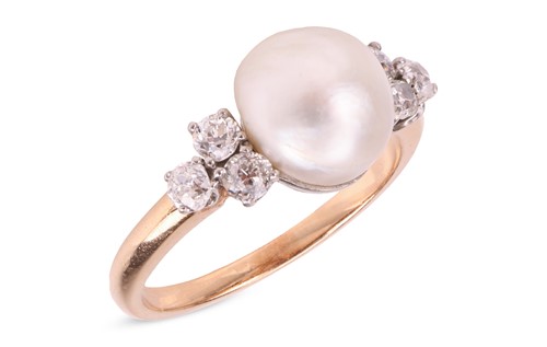 Lot 24 - A natural saltwater pearl and diamond dress...