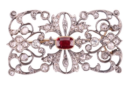 Lot 20 - A late Victorian diamond and ruby brooch, of...