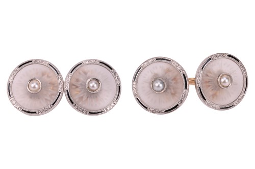Lot 43 - Krementz - a pair of rock crystal and split...