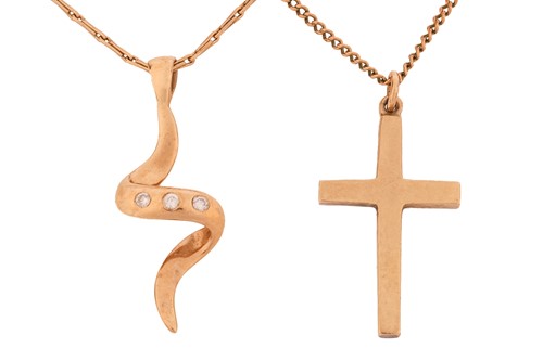 Lot 9 - Two pendants, comprising a diamond-set spiral...