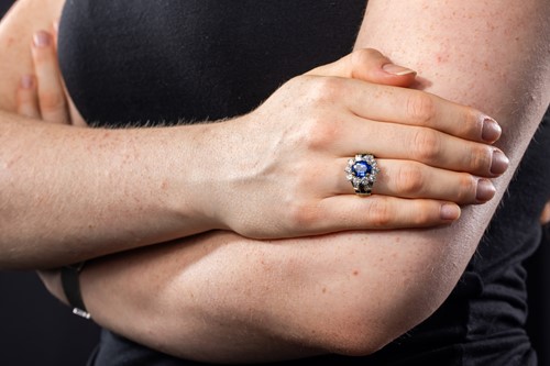 Lot 181 - An unheated Burmese sapphire and diamond dress...