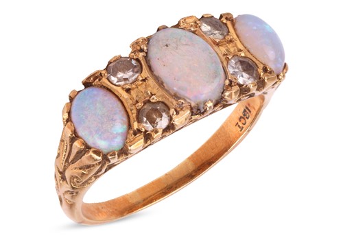 Lot 14 - An opal and diamond-set half hoop ring, set...