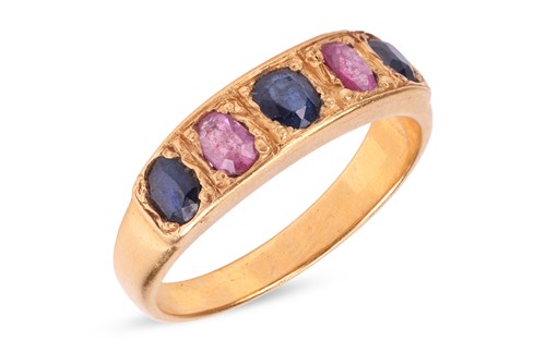 Lot 178 - A five-stone sapphire ring, comprising three...