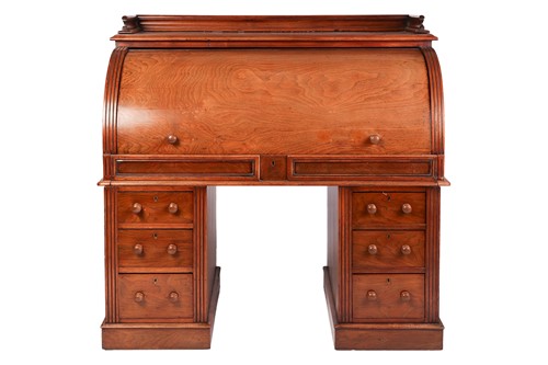 Lot 12 - A Victorian walnut cylinder bureau, the...