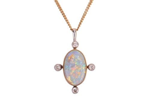 Lot 19 - An opal-set pendant, composed of an...