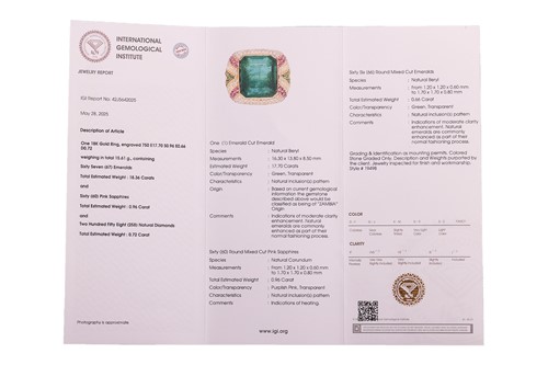Lot 202 - An emerald, pink sapphire and diamond cocktail...