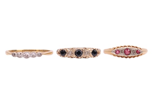 Lot 37 - Three rings; comprising a diamond-set...