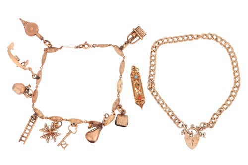 Lot 26 - Two bracelets and a loose charm; comprising a...