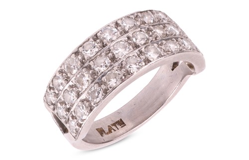 Lot 241 - A diamond-set band ring, featuring three grain-...