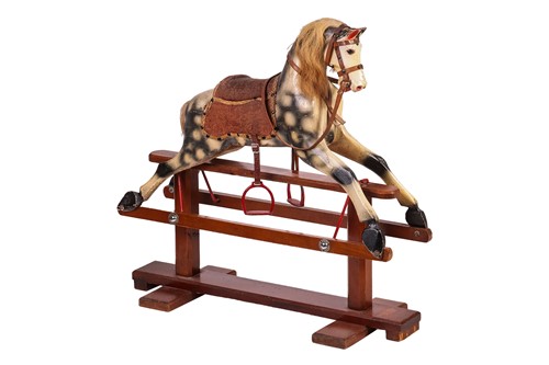 Lot 16 - A small wooden toy rocking horse, dapple grey...