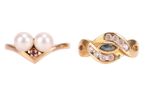 Lot 86 - Two gem-set rings; The first a chevron band...
