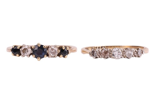 Lot 121 - Two Rings; The first a sapphire and diamond...