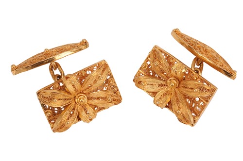 Lot 74 - A pair of filigree cufflinks, each comprising...