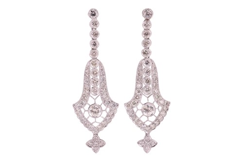 Lot 29 - A pair of Belle Époque-style diamond pendant...