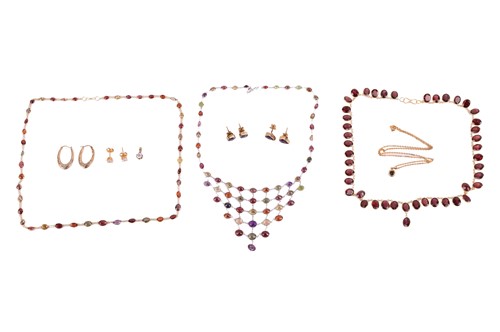 Lot 3 - Three multi gem-set necklaces and other...