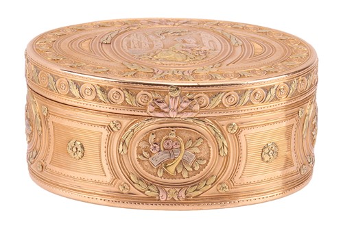 Lot 253 - A Louis XV vari-coloured snuff box, of oval...