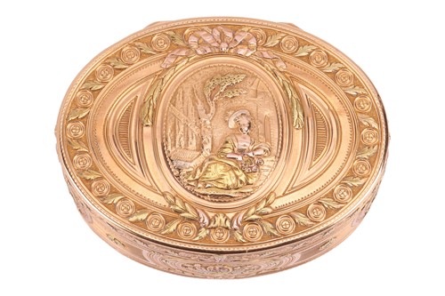 Lot 253 - A Louis XV vari-coloured snuff box, of oval...
