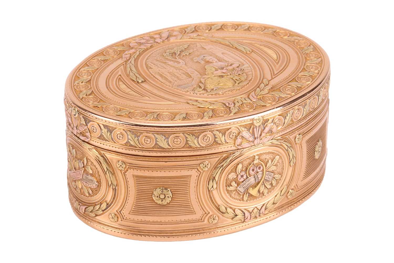 Lot 253 - A Louis XV vari-coloured snuff box, of oval...