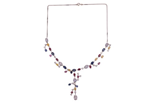 Lot 246 - A gem-set necklace set with multi-coloured...