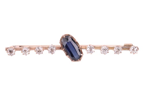 Lot 23 - A sapphire and old-cut diamond bar brooch,...