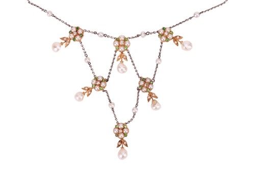Lot 13 - An Edwardian-style floral swag necklace;...