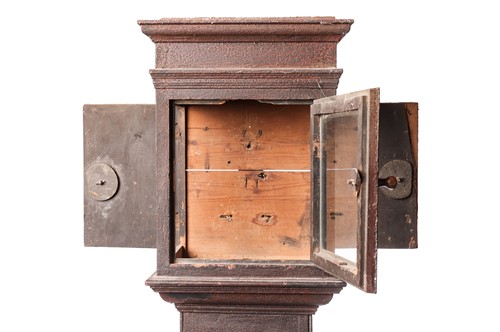 Lot 22 - A 30-hour brass lantern clock in a painted...