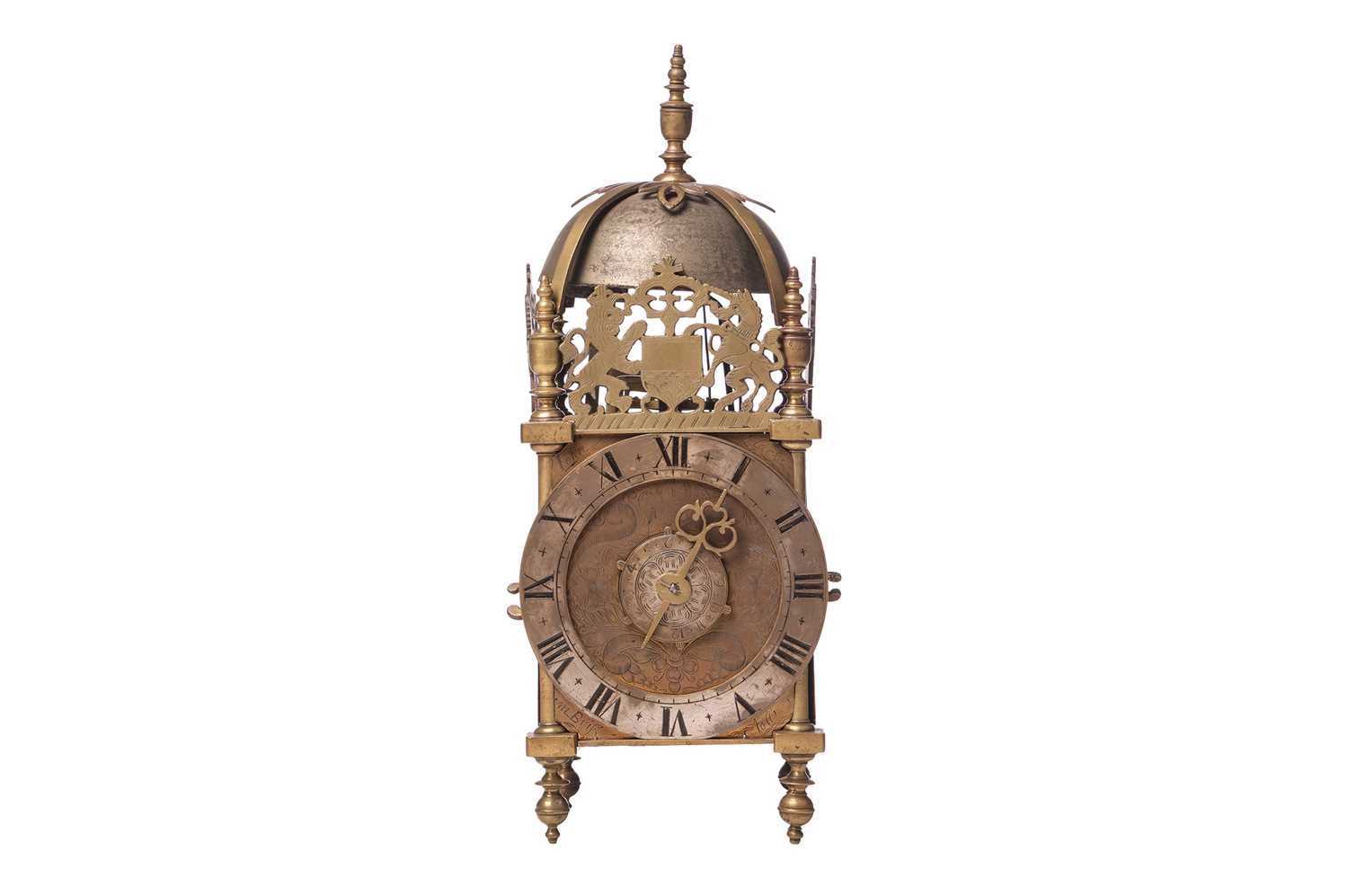 Lot 1 - A Charles II 30-hour brass alarm lantern clock,...