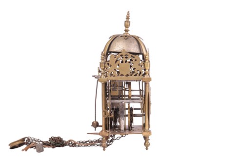 Lot 1 - A Charles II 30-hour brass alarm lantern clock,...