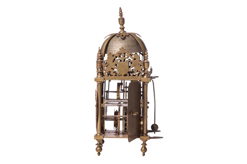 Lot 1 - A Charles II 30-hour brass alarm lantern clock,...