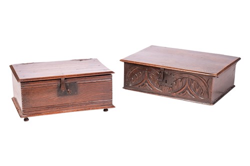 Lot 58 - A late 17th-century oak Bible box, with carved...