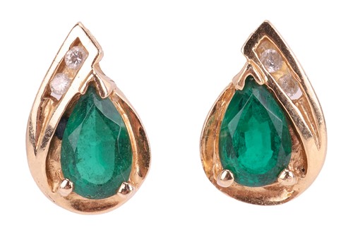 Lot 170 - A pair of synthetic emerald and diamond-set...