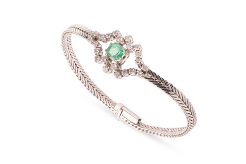 Lot 176 - An emerald and diamond-set cluster bracelet,...