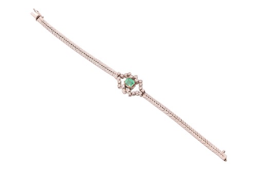 Lot 176 - An emerald and diamond-set cluster bracelet,...