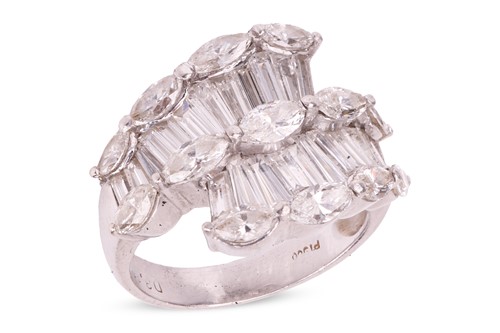 Lot 91 - A diamond cluster crossover ring, with an...