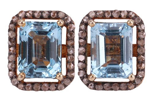 Lot 102 - A pair of blue topaz and diamond-set earrings,...