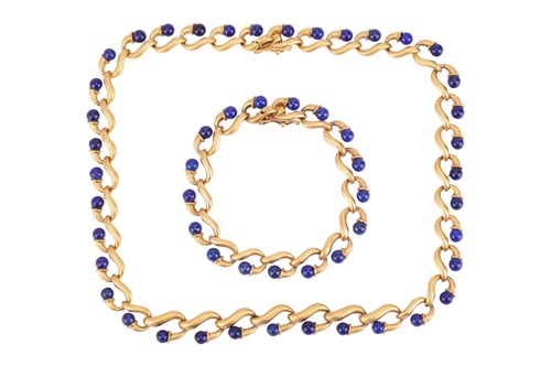 Lot 55 - A fancy link necklace and bracelet set with...