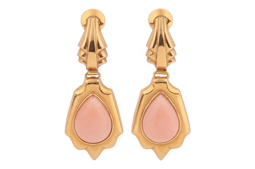Lot 49 - A pair of drop earrings set with Angel Skin...