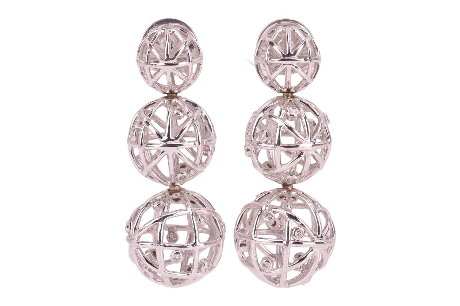 Lot 110 - A pair of diamond-set cage earrings, each...