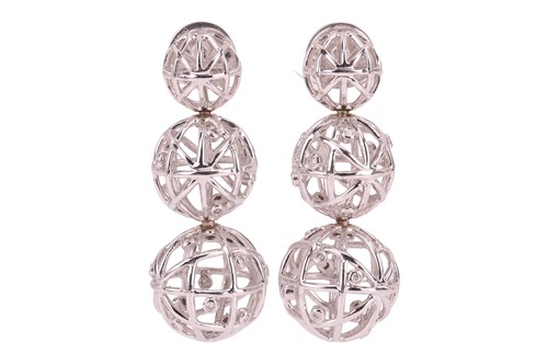 Lot 110 - A pair of diamond-set cage earrings, each...