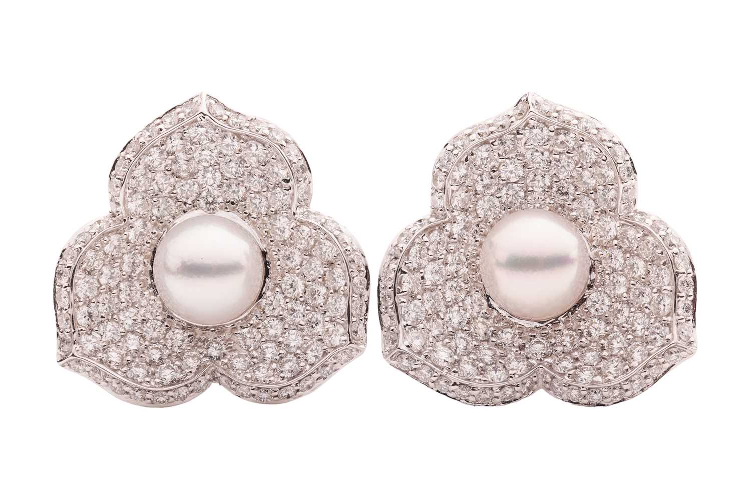 Lot 235 - A pair of diamond and cultured pearl earrings,...
