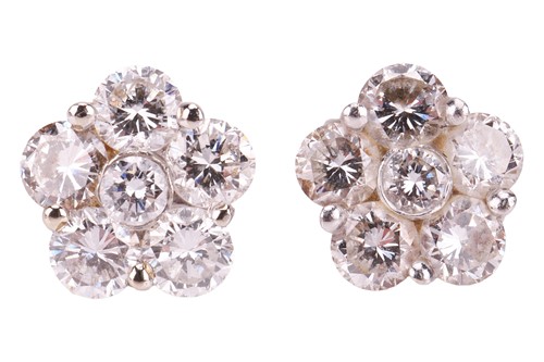 Lot 111 - A pair of diamond-set floral stud earrings,...