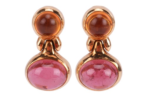 Lot 92 - Bulgari - a pair of gem-set drop earrings,...