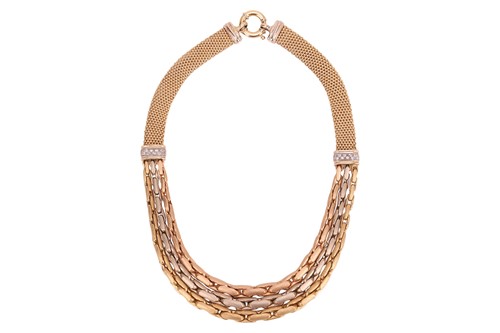 Lot 158 - A three-tone fancy chain necklace, comprising...