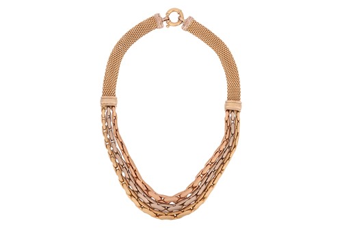 Lot 158 - A three-tone fancy chain necklace, comprising...
