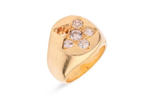 Lot 37 - A diamond-set signet ring; the oval plaque...