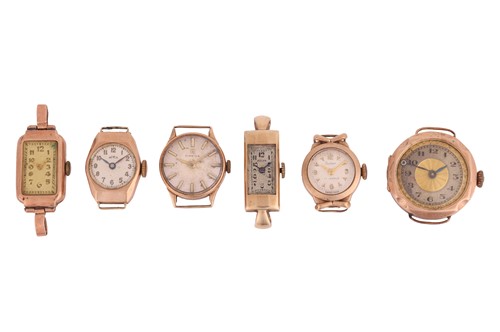 Lot 52 - A group of six watches; The first a 9ct...