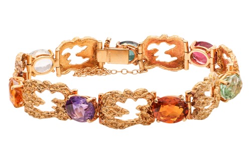 Lot 93 - A Modernist gem-set bracelet in 18ct gold,...
